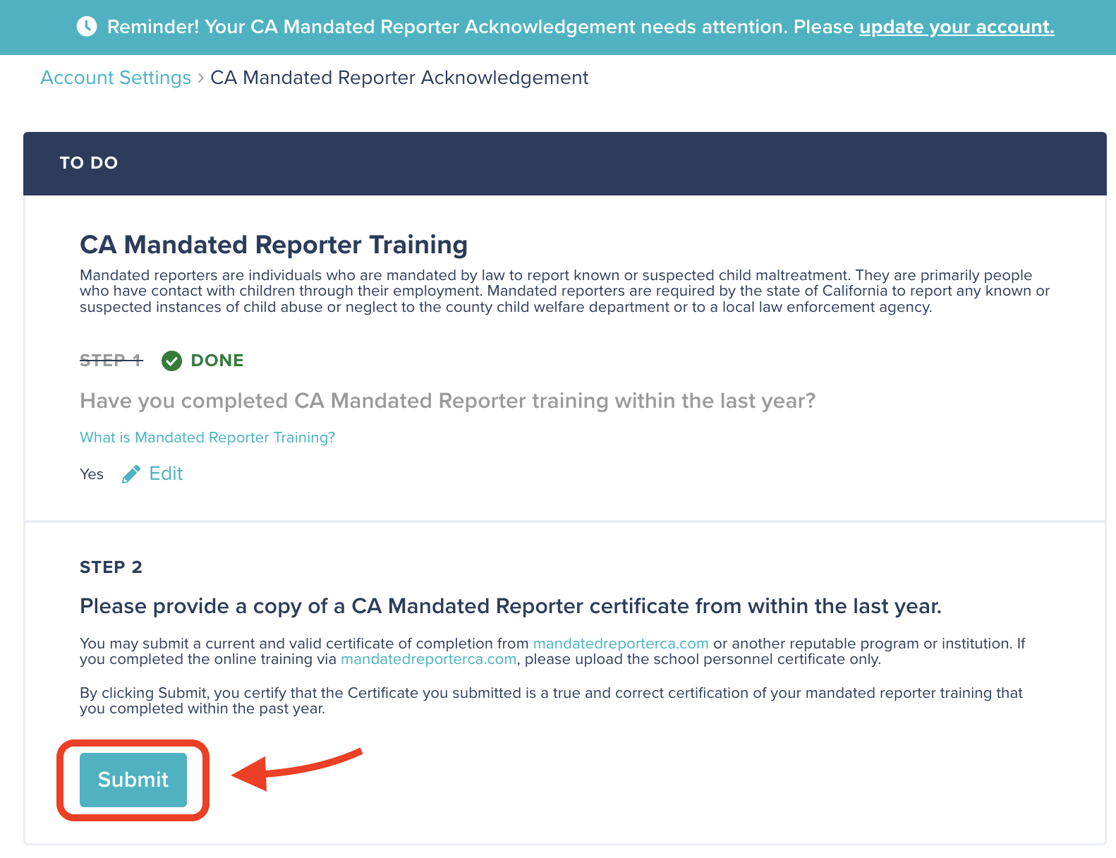 Swing #39 s Guide to Completing Mandated Reporter Training Support Center